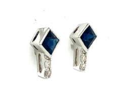 Sapphire Cube Earrings – 14K White Gold