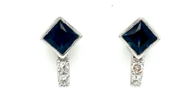 Sapphire Cube Earrings – 14K White Gold
