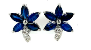 Sapphire Floral Bloom Earrings – 14K White Gold
