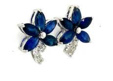 Sapphire Floral Bloom Earrings – 14K White Gold