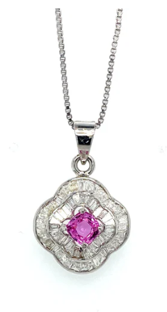 Pink Sapphire Radiance Pendant – 18K White Gold