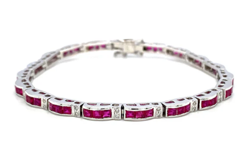 Ruby Elegance Bracelet – 14K White Gold