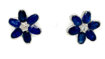 Sapphire Blossom Earrings – 18K White Gold