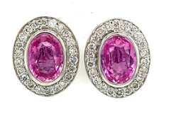 Pink Sapphire Halo Earrings – 14K White Gold