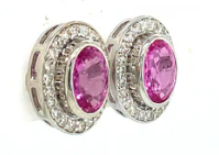Pink Sapphire Halo Earrings – 14K White Gold