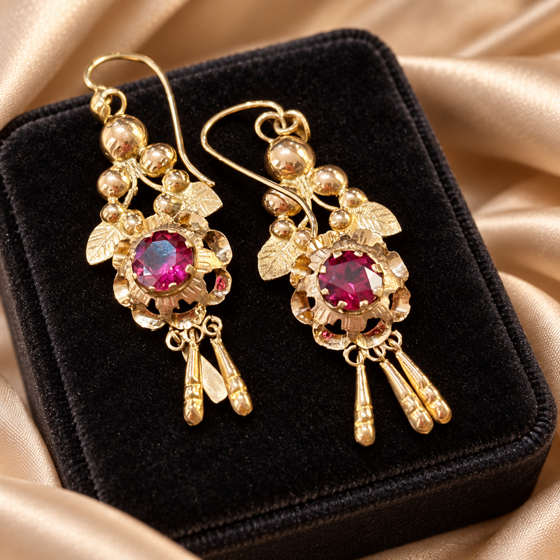 Victorian 12K Garnet Drop Earrings