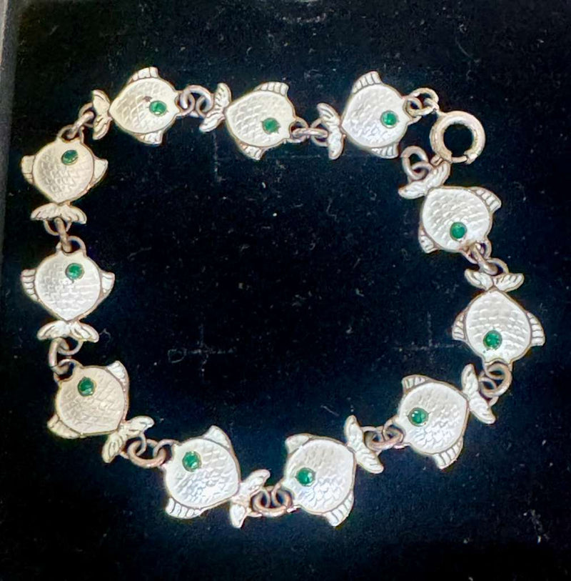 Vintage sterling silver enamel fish bracelet
