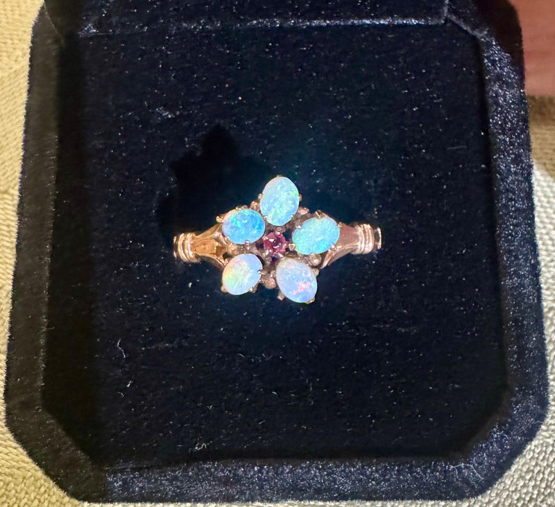 Victorian 10k opal and ruby ring