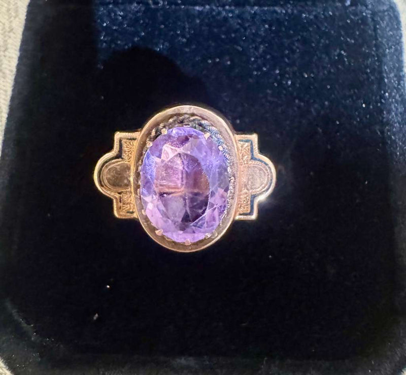 15k Victorian Amethyst and enamel ring, size 6