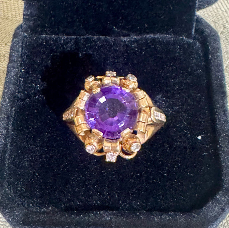 18k yellow gold Amethyst and diamond, ring size 7 1/2