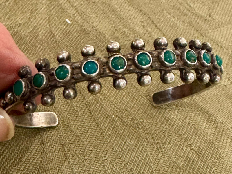Sterling silver petit point and turquoise cuff
