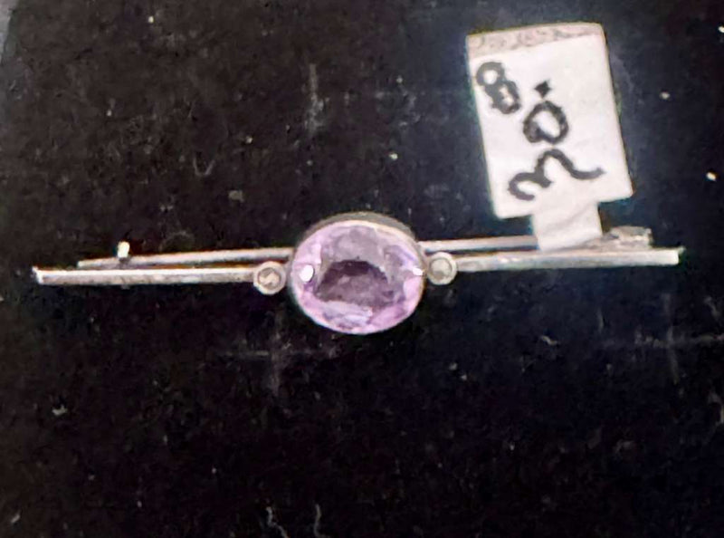 Vintage sterling silver Amethyst bar pin