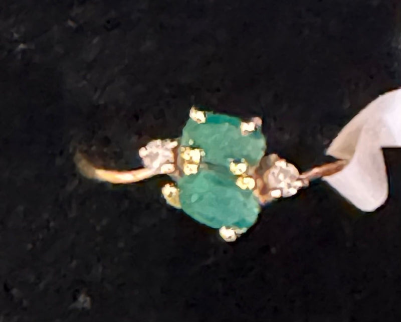 14k yellow gold emerald and diamond ring, size 7