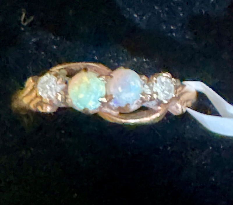 14k yellow gold Victorian opal and diamond Ring, size 7 1/2