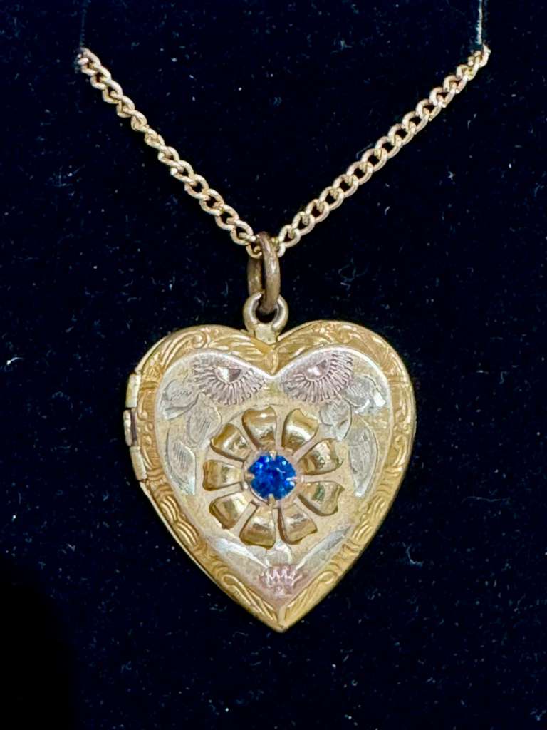 GF Heart Locket with blue stone