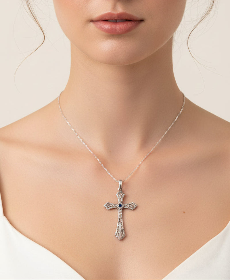 SS Cross with Blue Stone