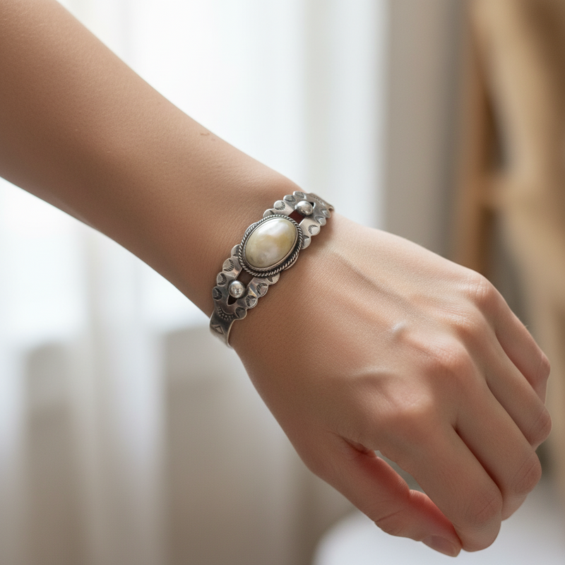 SS Engraved Agate Cuff