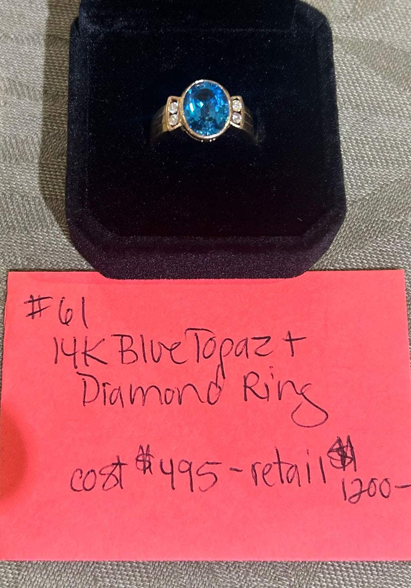 14K Blue Topaz and Diamond Ring