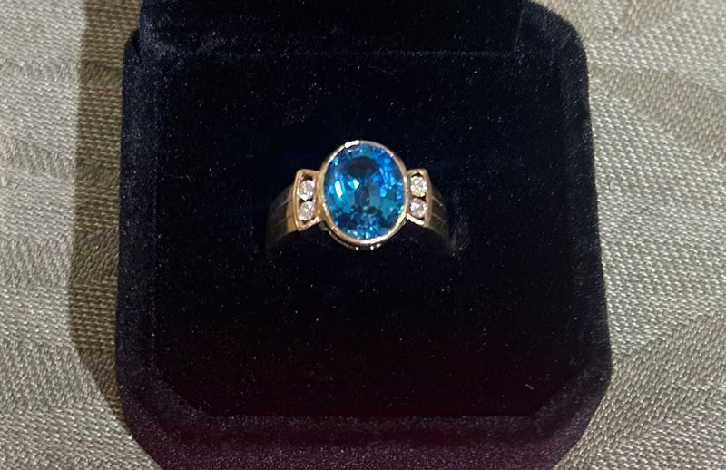 14K Blue Topaz and Diamond Ring