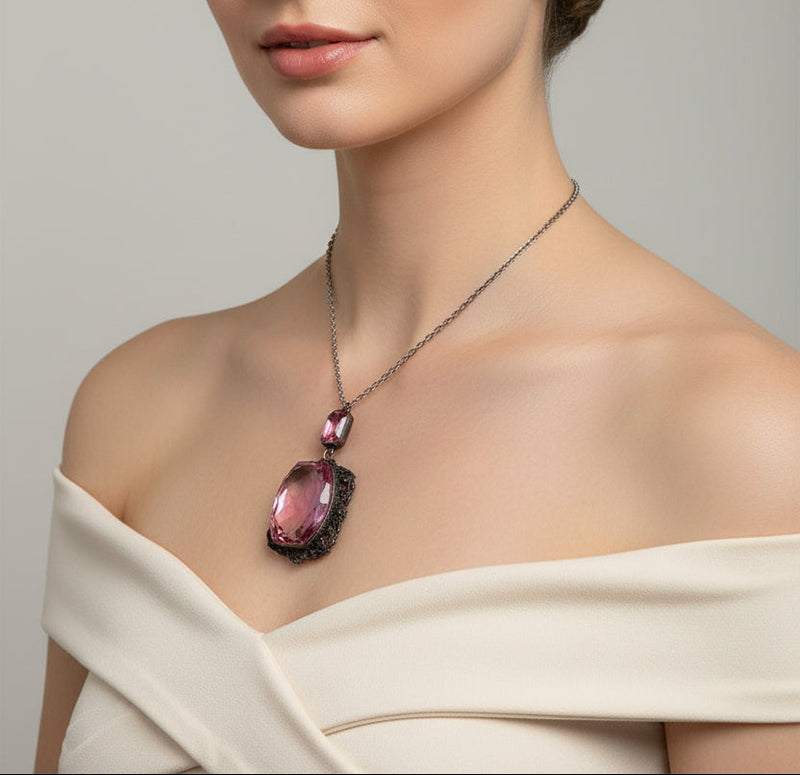 Large Pink Glass Pendant Necklace