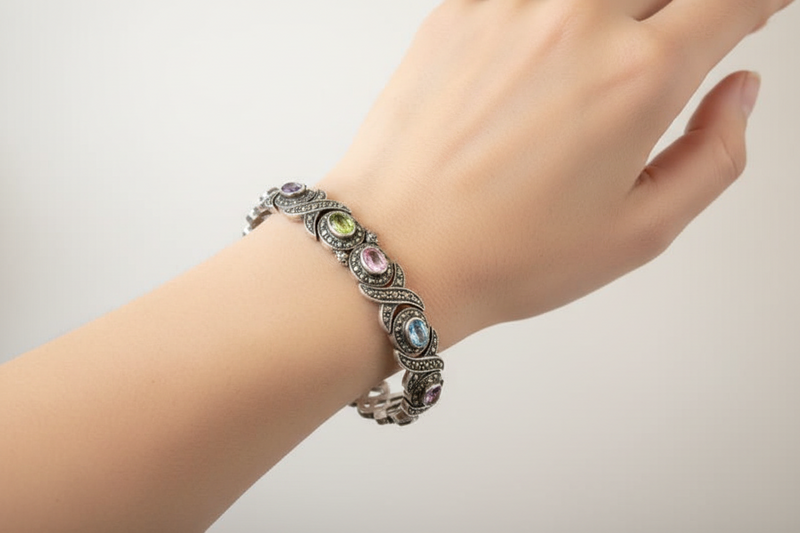 S.S. Marcasite & Multi Gem Bracelet