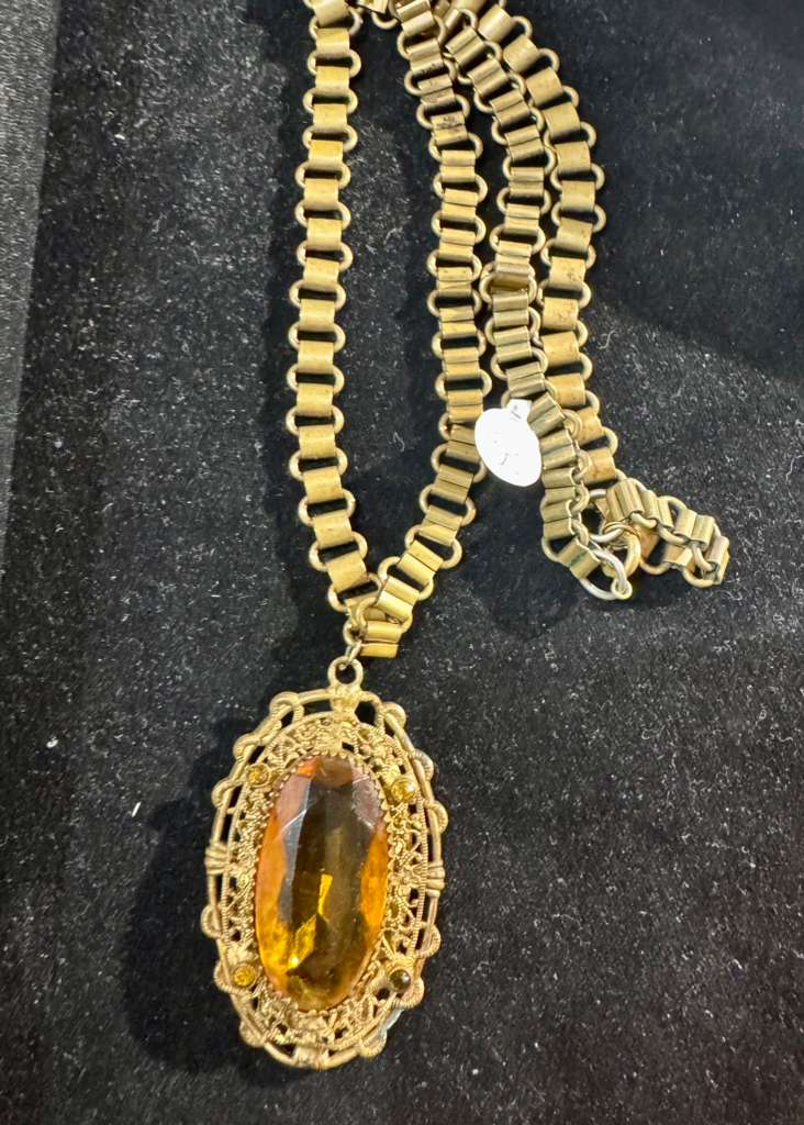 VCT Large Amber Colored Pendant on chain