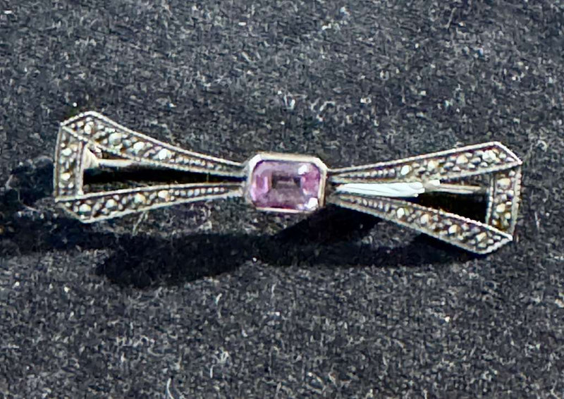Sterling Silver Marcasite Amathyst Pin