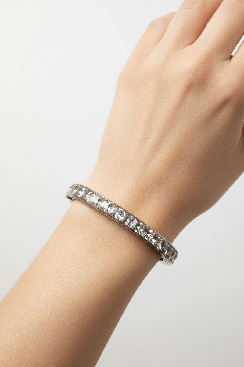 Deco sterling and paste (fake diamond) bracelet