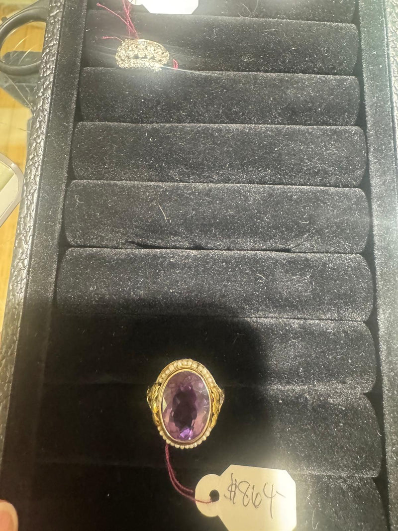 Deco Amethyst and seed pearl Filigree ring