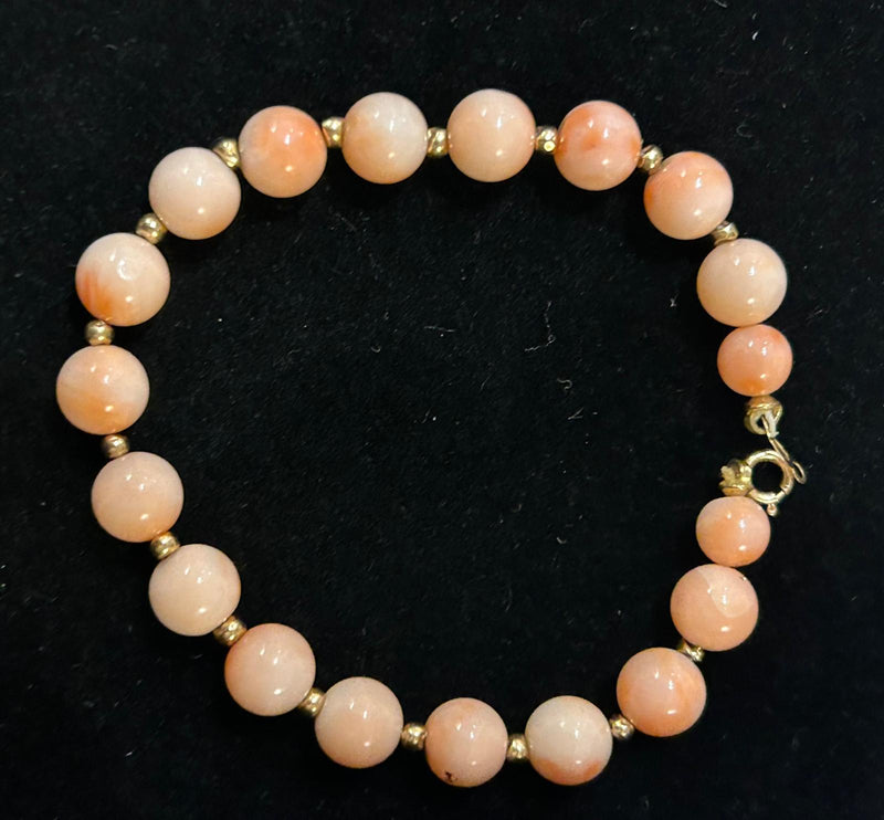 14K Art Deco Angel skin Coral beaded bracelet