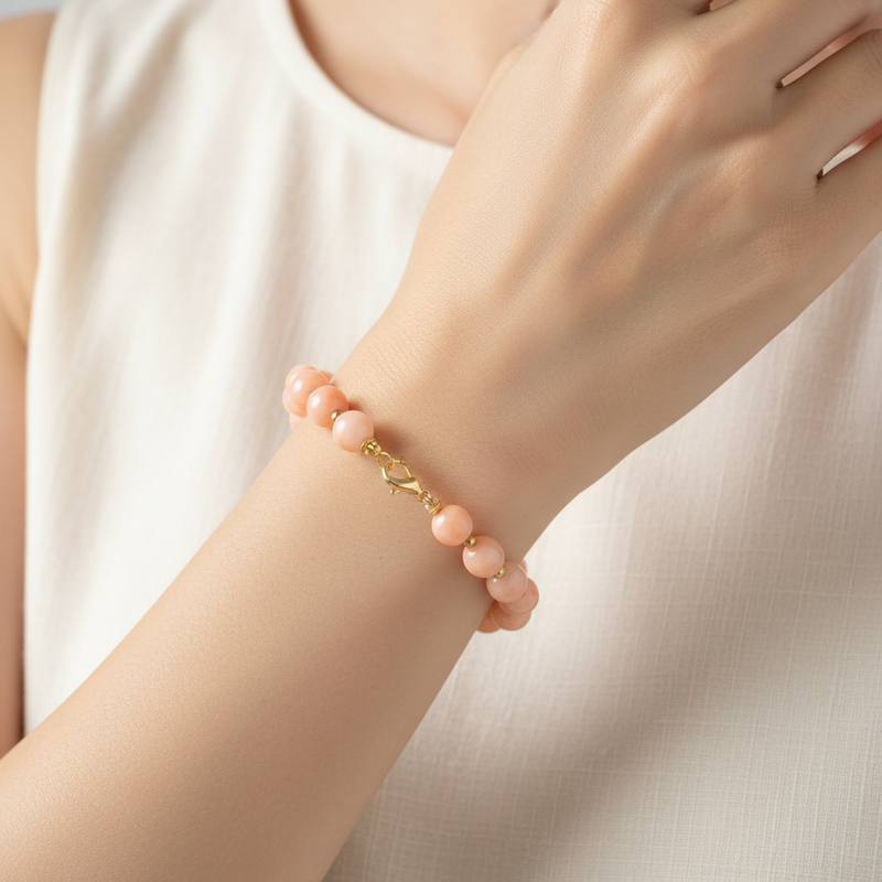 14K Art Deco Angel skin Coral beaded bracelet