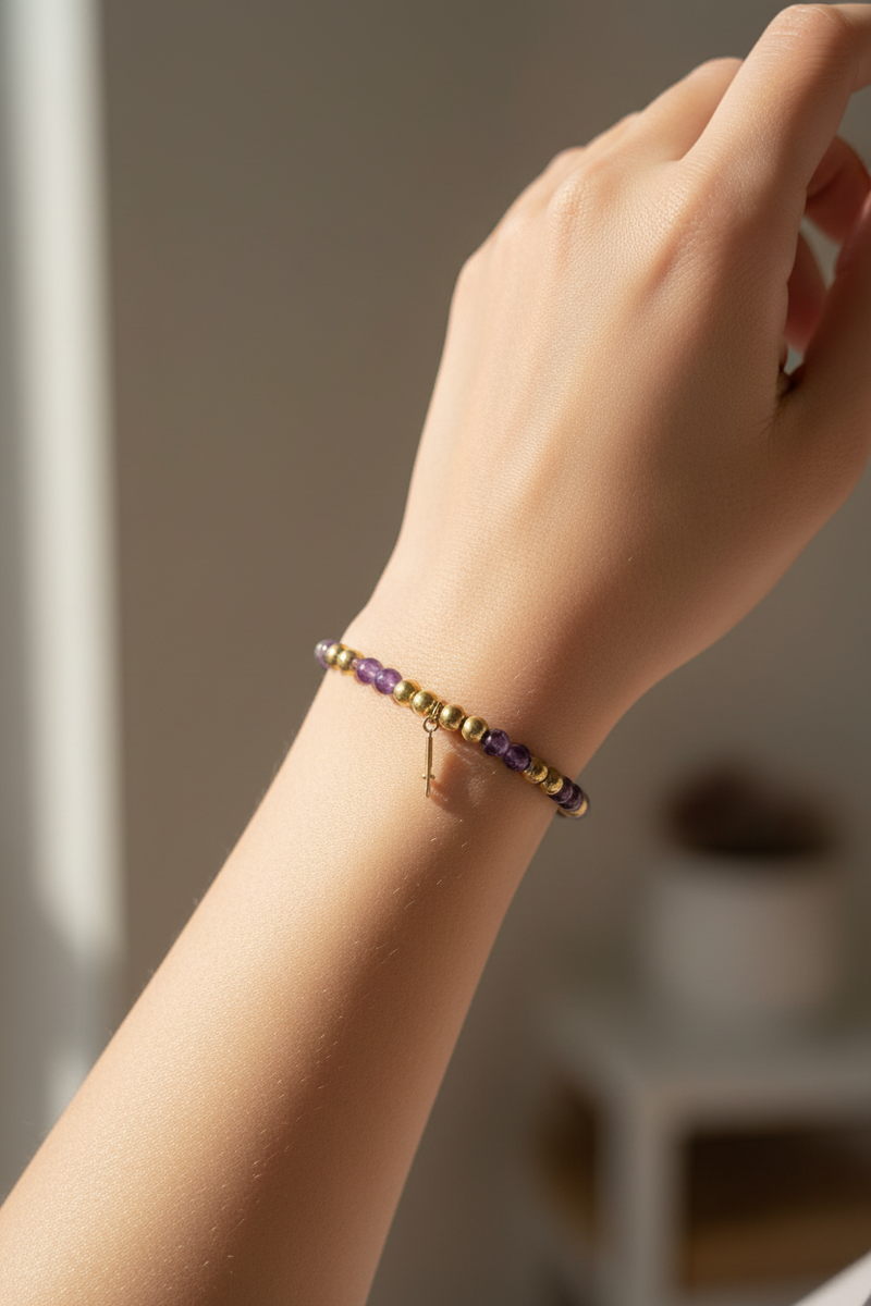 14K Beads and Amethyst bracelet