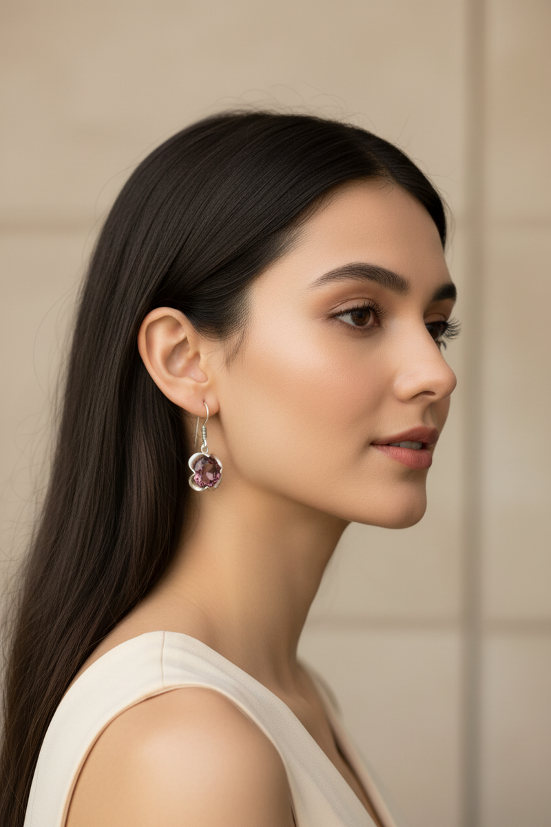 SS Purple crystal drop earrings