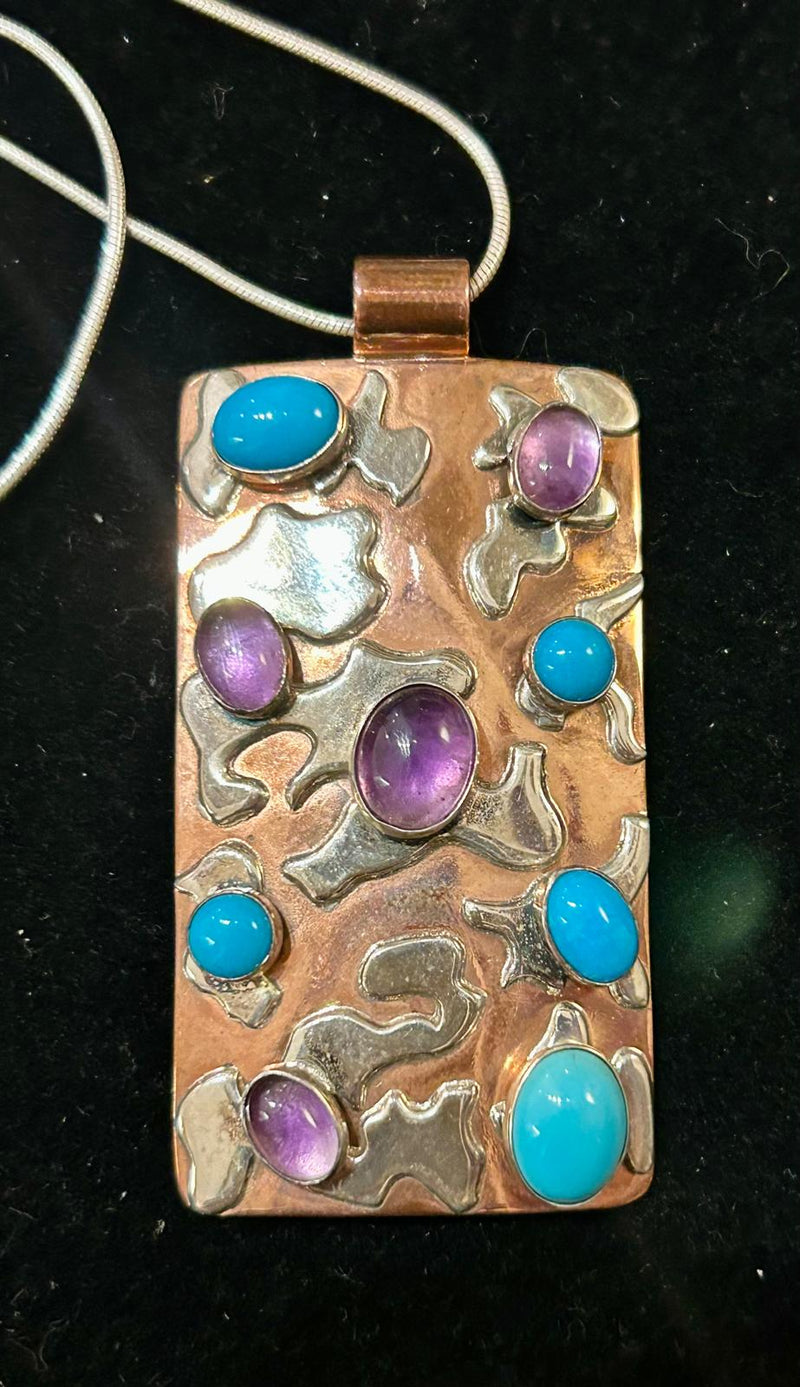 SS copper Amethyst and turq. pendant