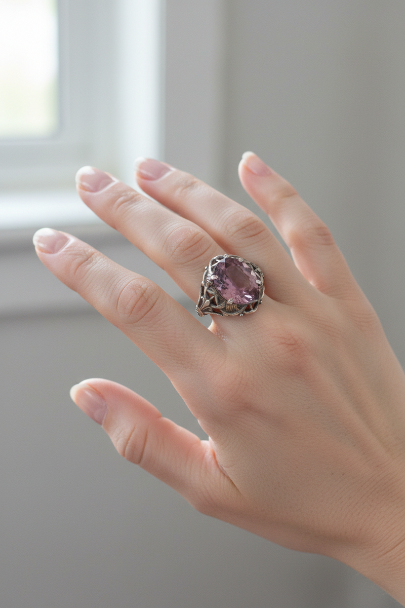 SS Vintage Purple glass ring