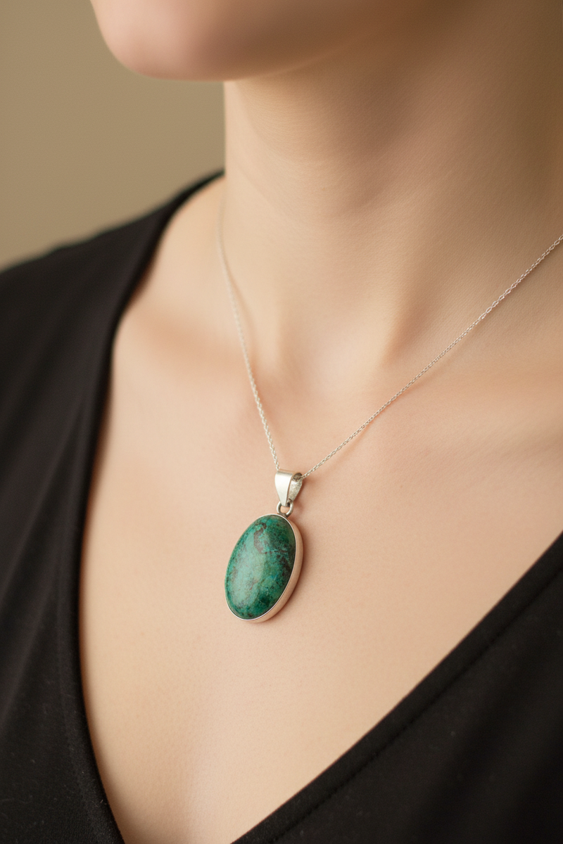Chrysocola and malachite pendant