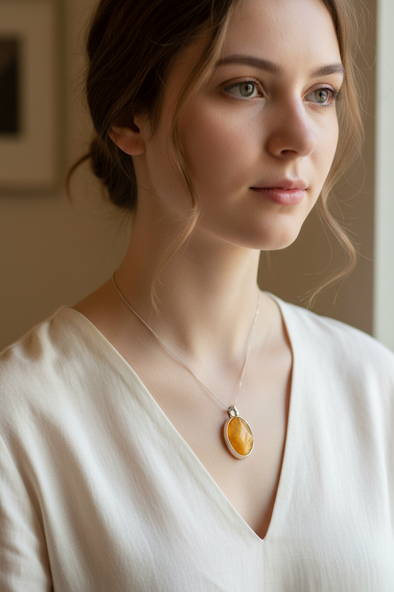 SS Amber Pendant