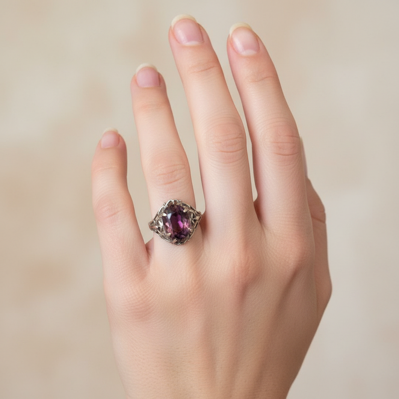 SS Vintage Purple glass ring