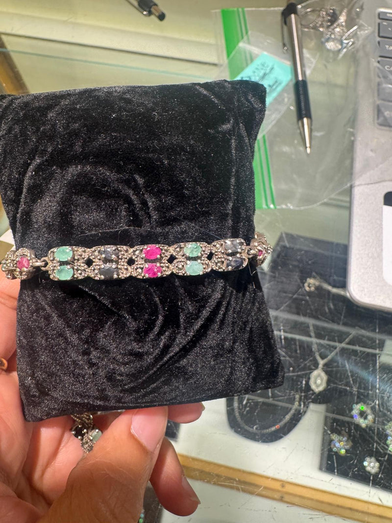 SS Multi stone marq Bracelet