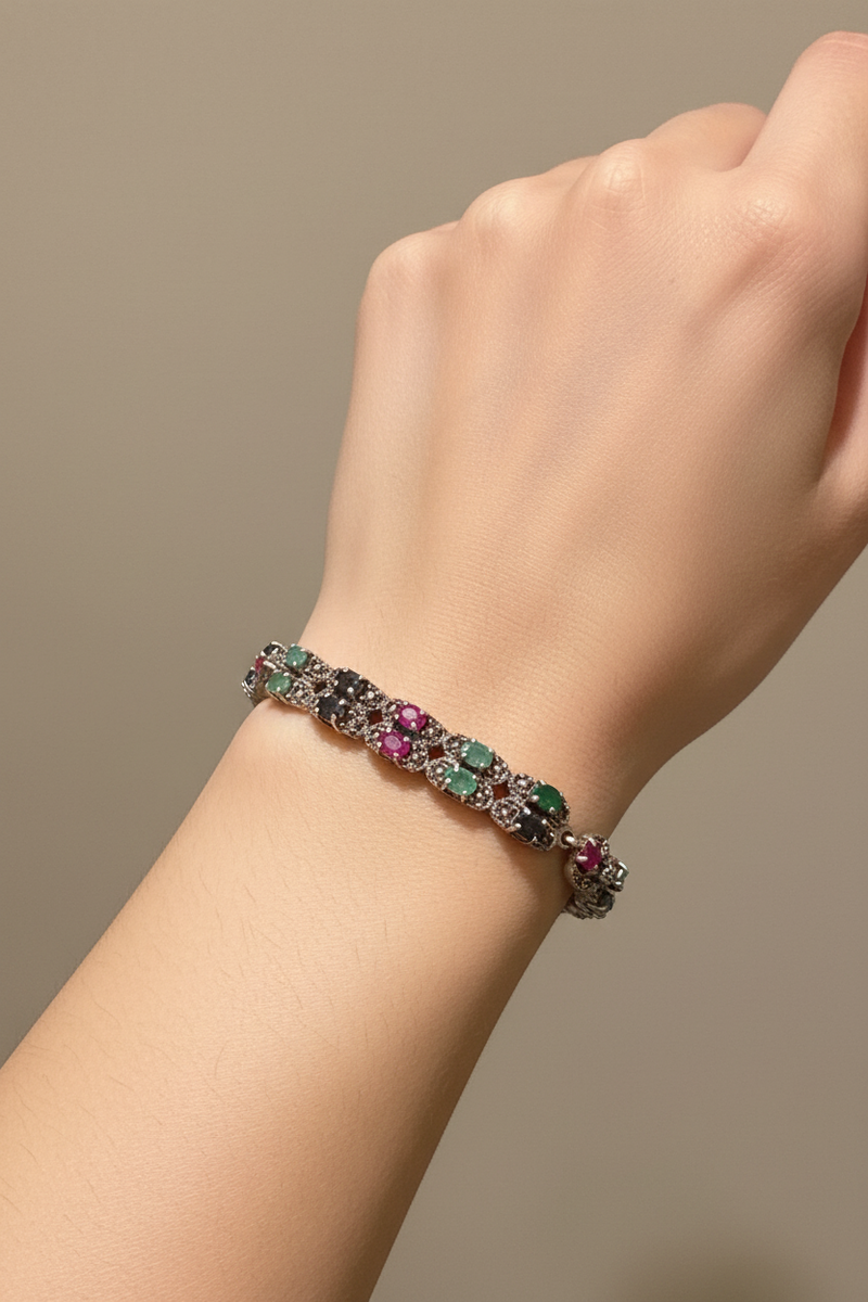 SS Multi stone marq Bracelet