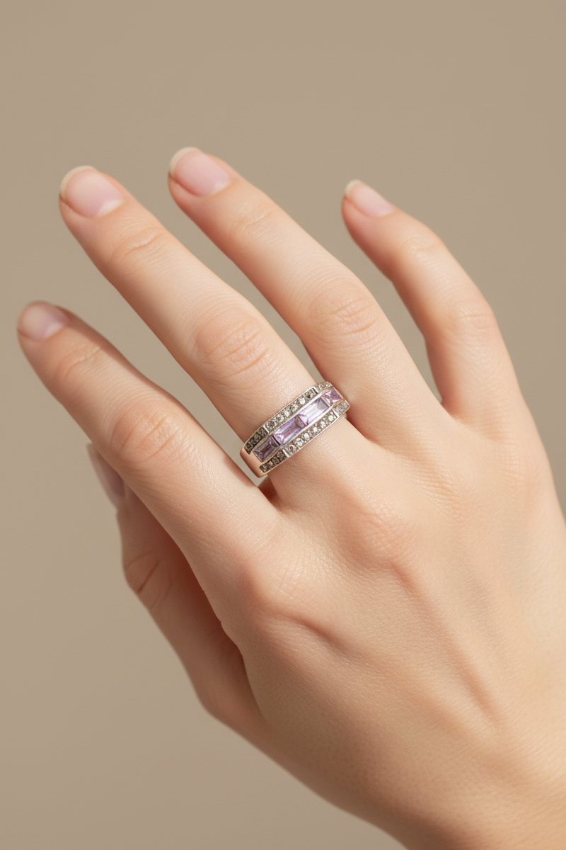 SS Amethyst and Marcasite ring