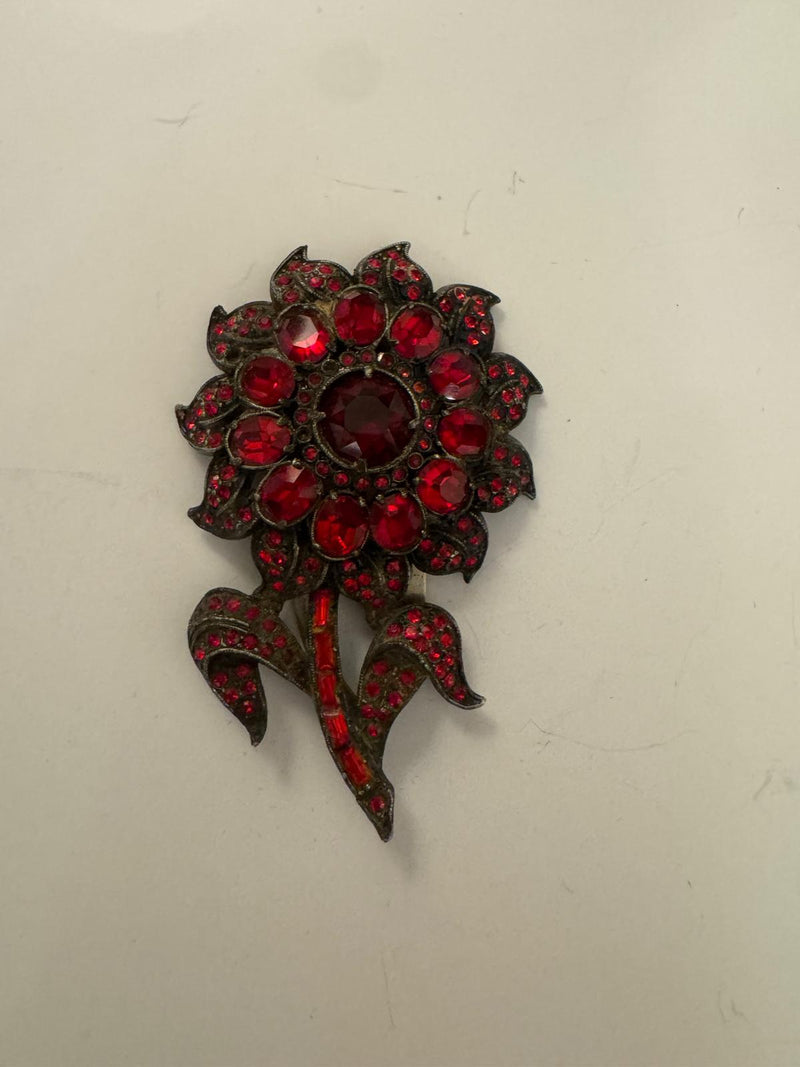 Red glass flower dress clip