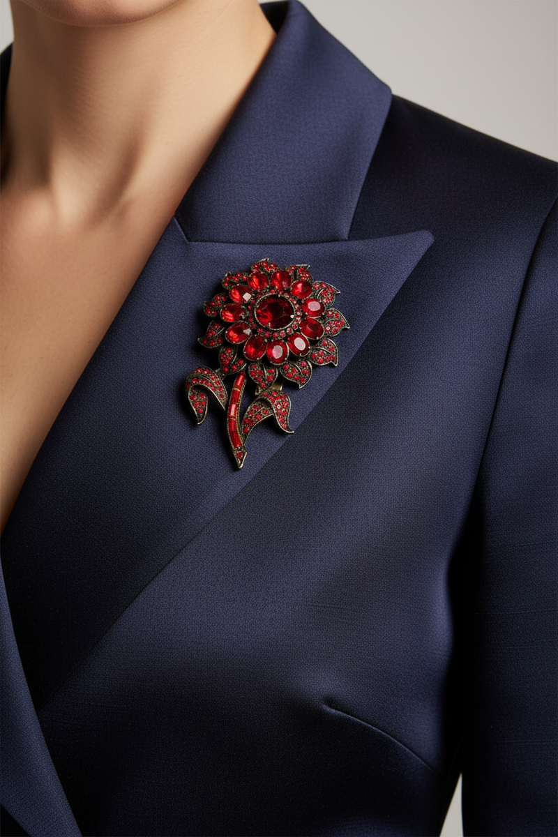 Red glass flower dress clip