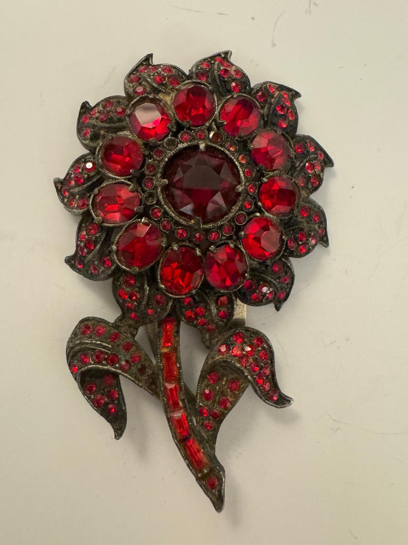 Red glass flower dress clip
