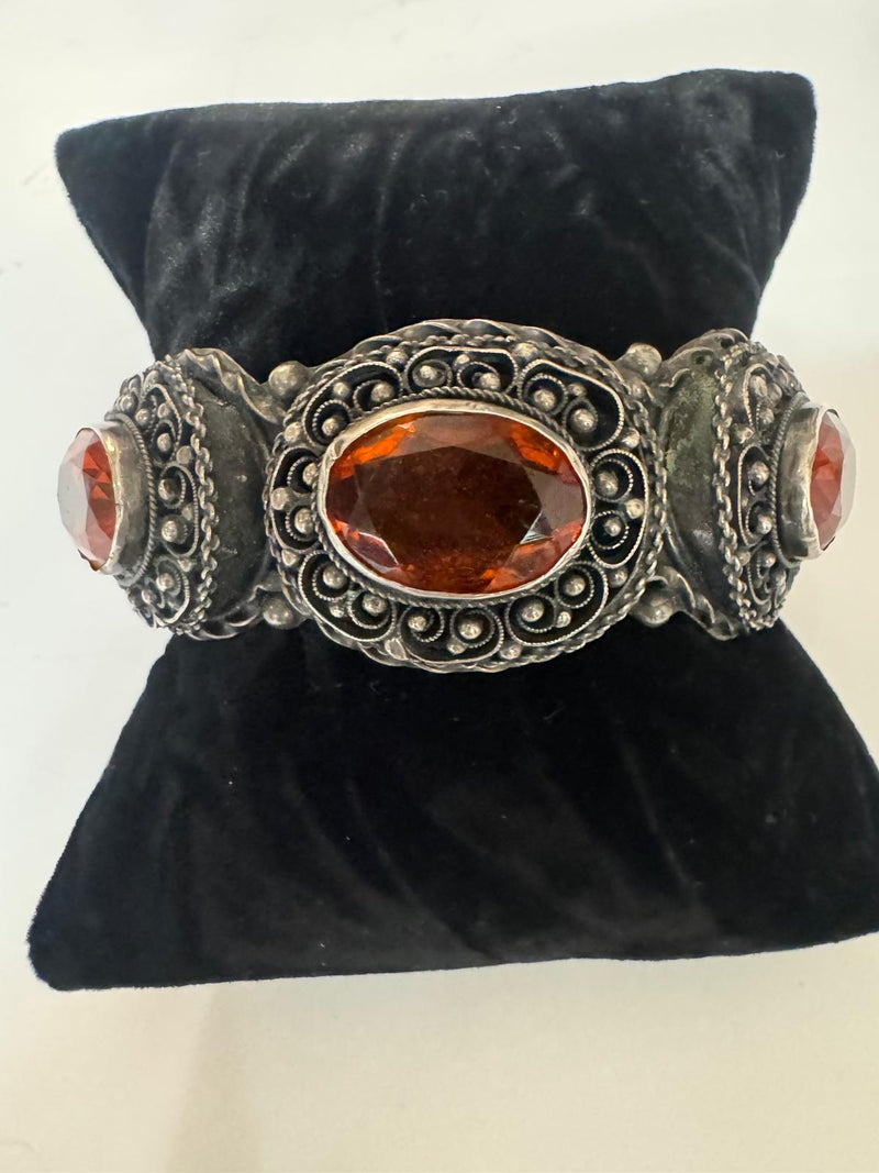 3 amber color Stone 800 silver bangle