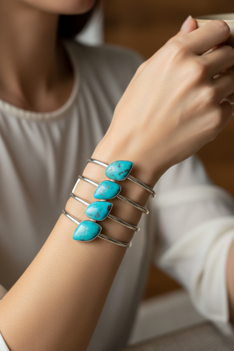 SS 4 stone turquoise cuff