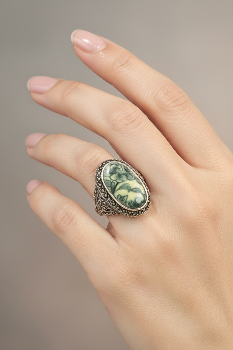 SS and painted glass with marc ring