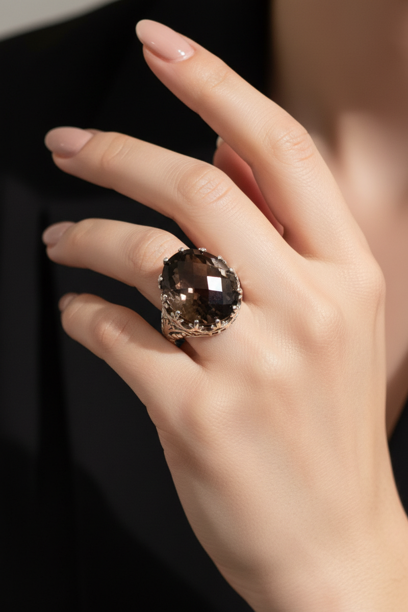 SS Filigree oval smokey topaz