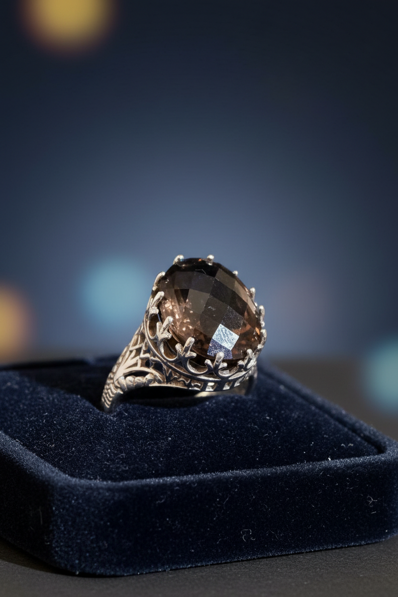 SS Filigree oval smokey topaz