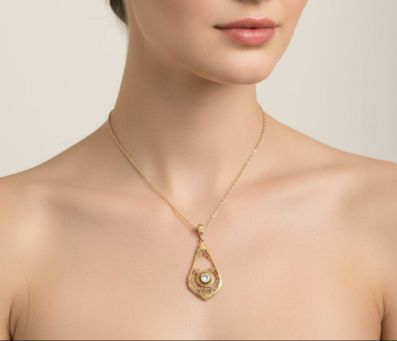 14K Aqua pend on 10K watch chain